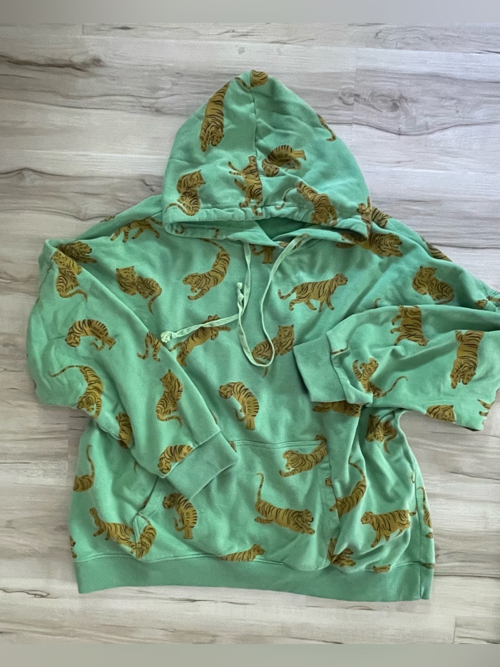 Mint Green Hoodie with Tiger Print